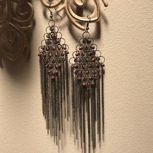 Brass fringe earrings with wooden beads